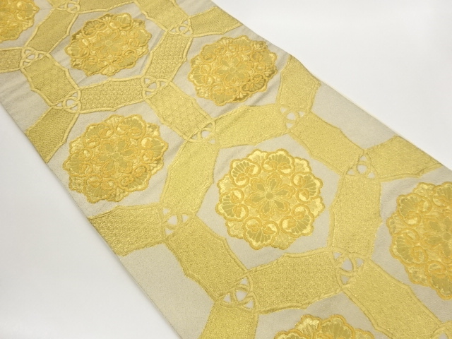 JAPANESE KIMONO / FUKURO OBI / WOVEN FLORAL CRESTS